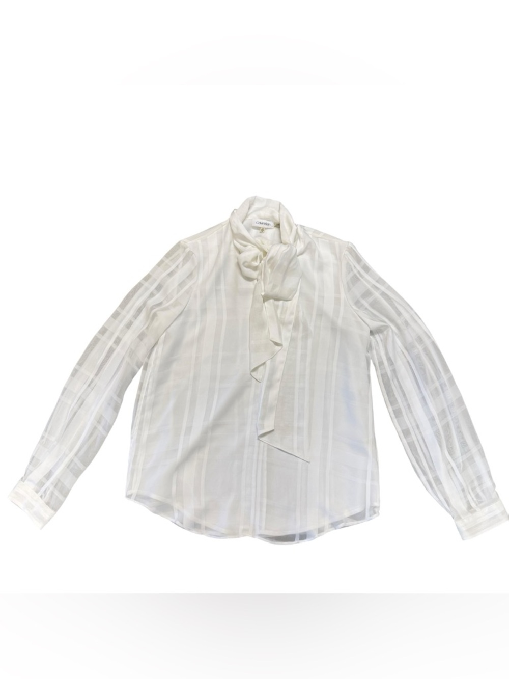 Calvin Klein White Sheer Bow Tie Blouse Size XSmall - Picture 2 of 6